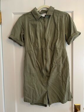 Hatch Olive Green Short Sleeve Zip-Front Jumpsuit